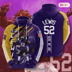 TRENDING Baltimore Ravens Ray Lewis Signature Here We Are 3D Hoodie