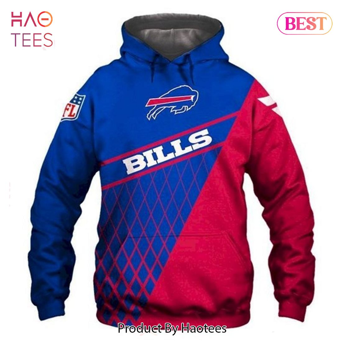 TRENDING Buffalo Bills Football Team Lovers Blue Grid Pattern Red 3D Hoodie