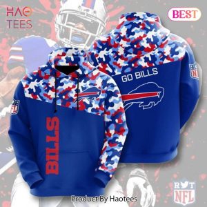 TRENDING Buffalo Bills Football Team White Red Blue Camo Pattern 3D Hoodie