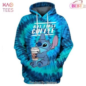TRENDING But First Coffee Stitch Tie Dye Over Print 3D Hoodie