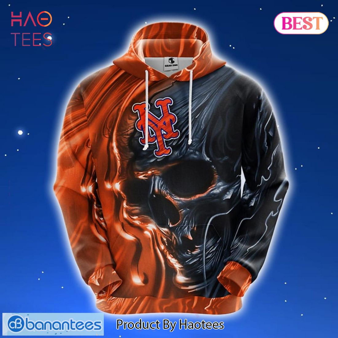 TRENDING MLB New York Mets Skull Orange 3D Hoodie Zip Hoodie