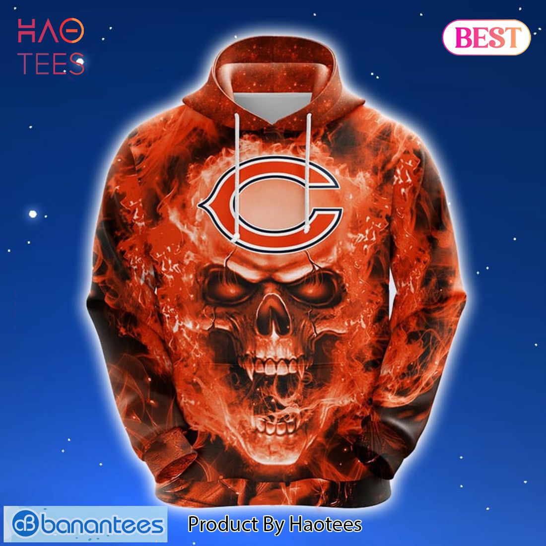 TRENDING NFL Chicago Bears Skull Funny Orange 3D Hoodie Zip Hoodie
