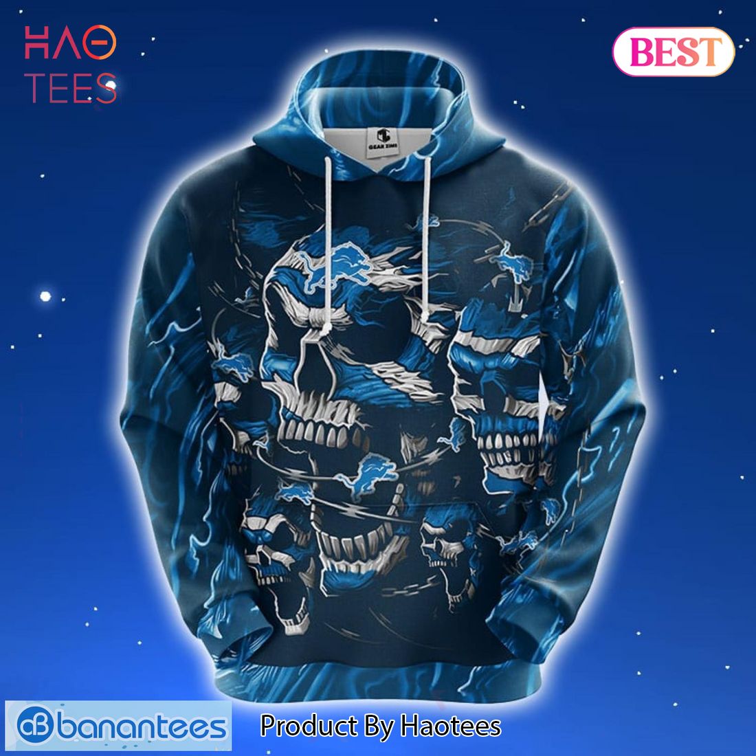 TRENDING NFL Detroit Lions Skull Funny Blue 3D Hoodie Zip Hoodie