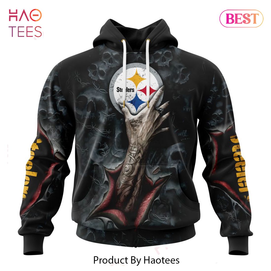 Pittsburgh Steelers Skull Zip Up 3d Hoodies Nfl Model 9