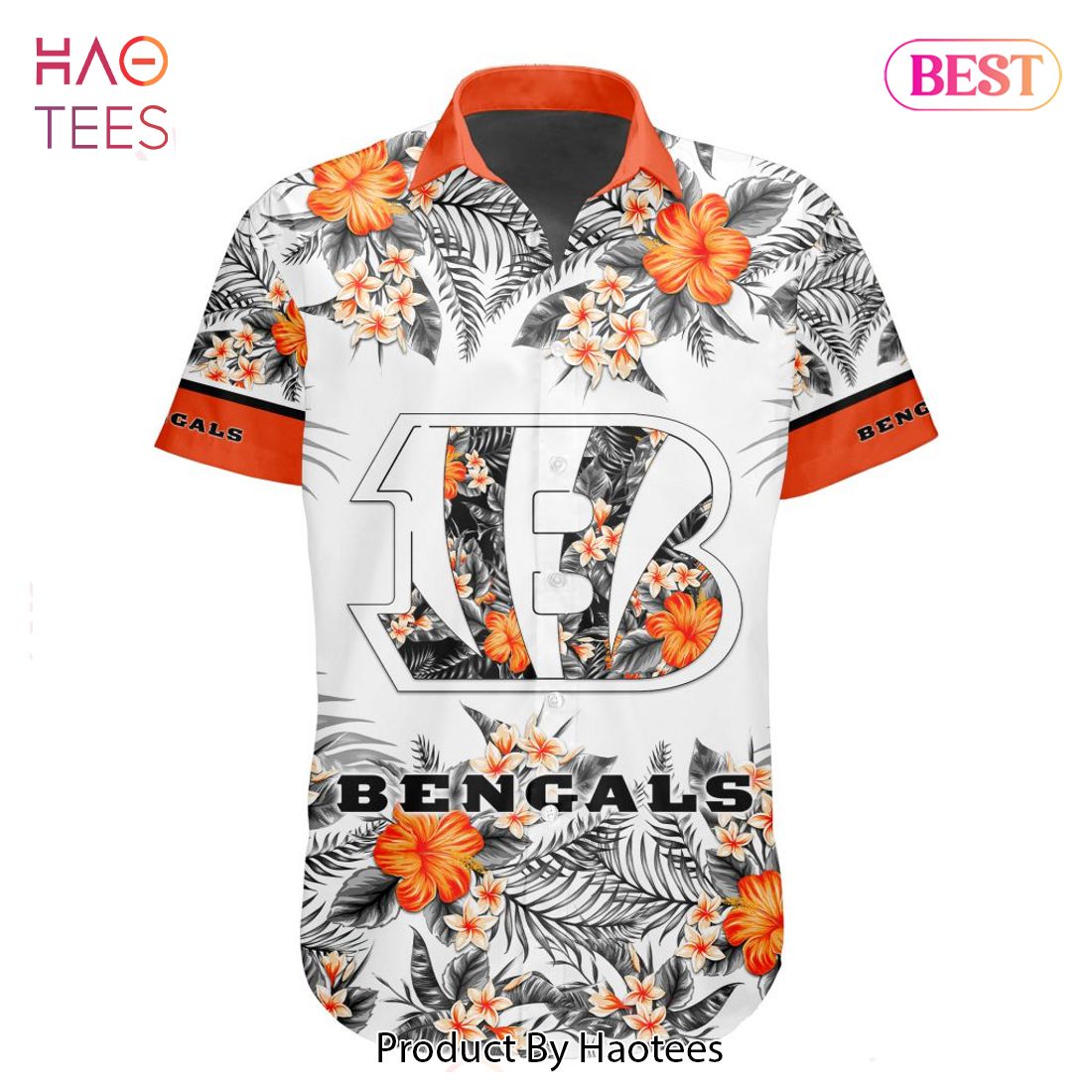 Tiger Symbol NFL Cincinnati Bengals Black Orange Short Sleeve Hawaiian Shirt -PhotoRoom