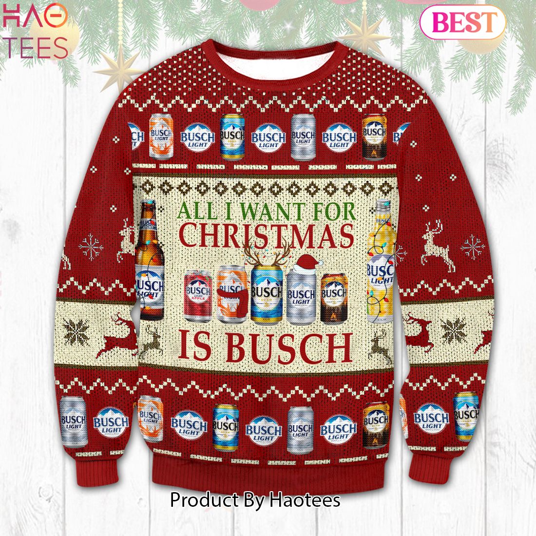HOT TREND Busch Beer Red Christmas Ugly Sweater