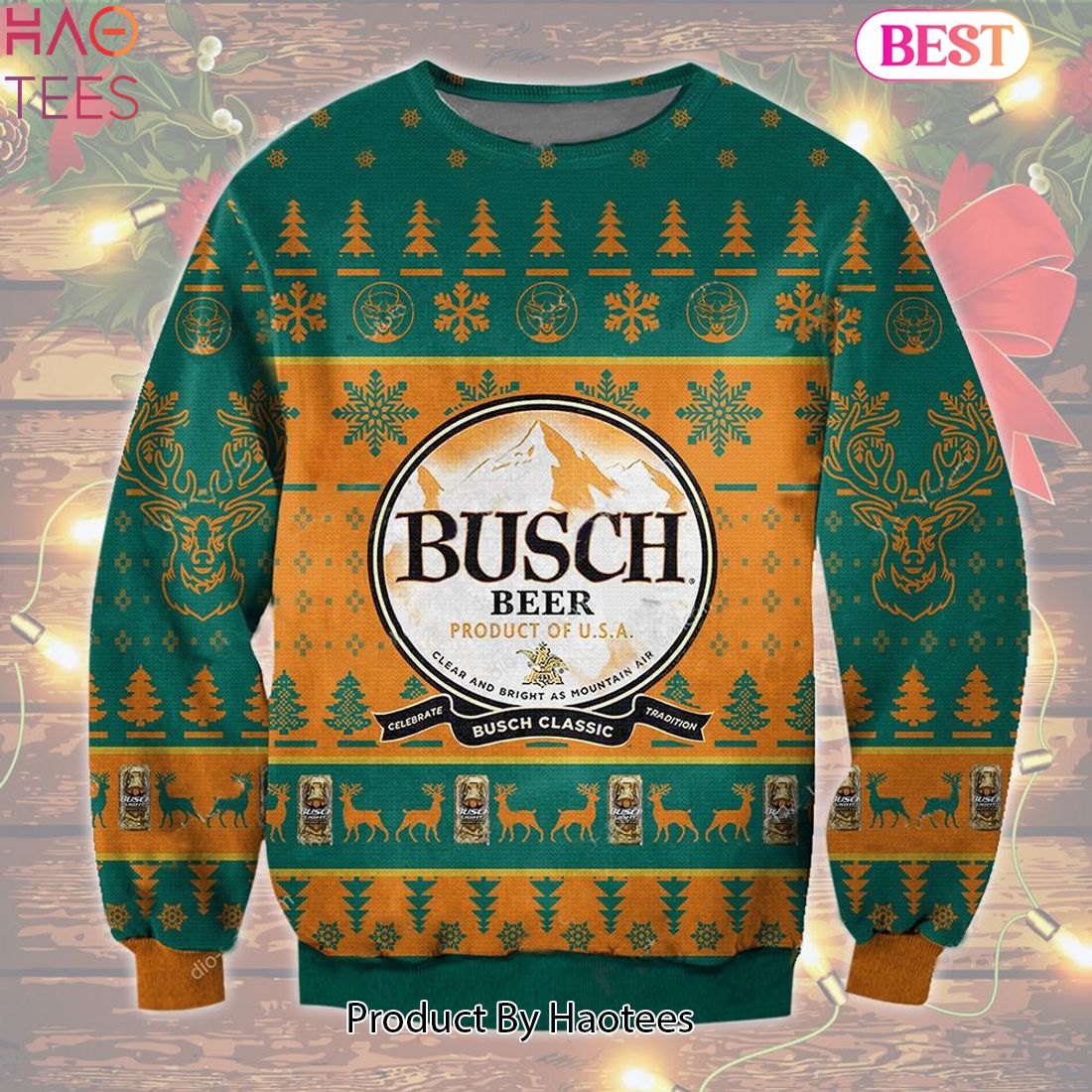 HOT TREND Busch Beer Ugly Green Orange Sweater