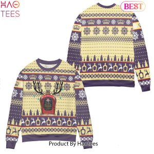 HOT TREND Crown Royal Black Reindeer & Snowflake Pattern Ugly Christmas Sweater