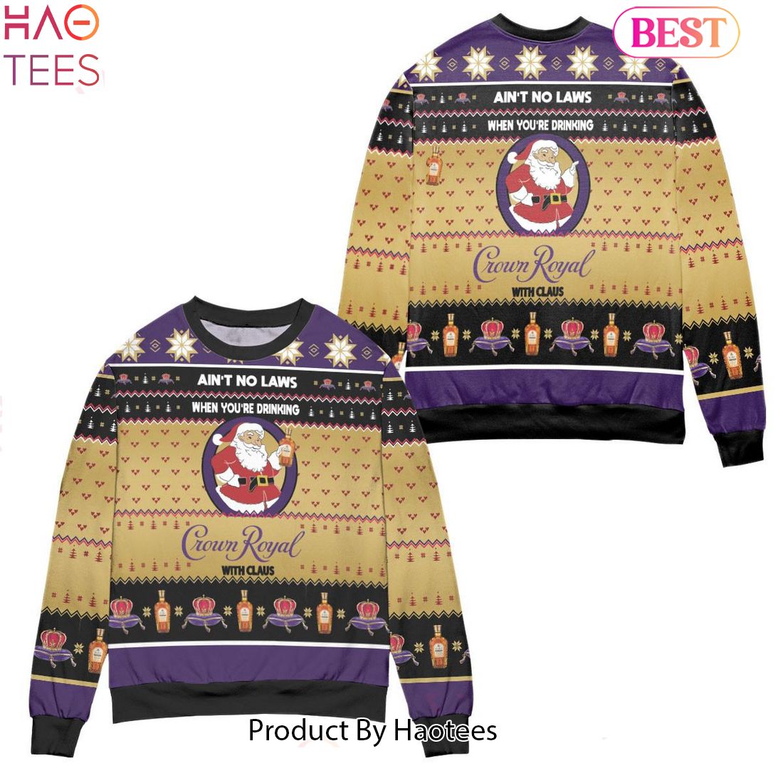 HOT TREND Crown Royal With Claus Ugly Christmas Sweater All Over Print 3D Yellow Sweater HOT TREND Crown Royal With Claus Ugly Christmas Sweater All Over Print 3D Yellow Sweater