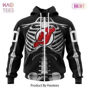 HOT TREND NHL New Jersey Devils Special Skeleton Costume For Halloween Jeysey