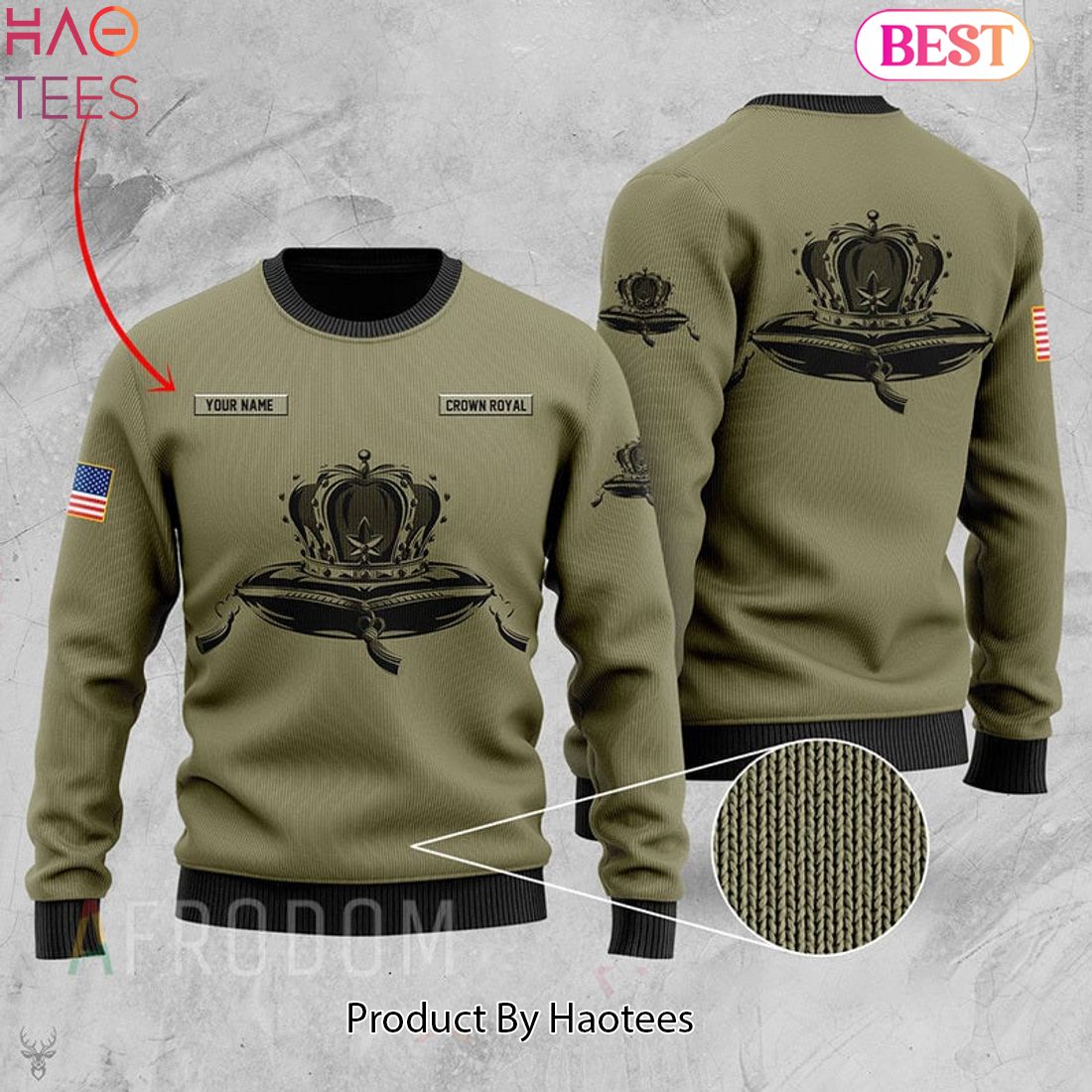 HOT TREND Personalized U.S Flag Crown Royal Ugly Sweater HOT TREND Personalized U.S Flag Crown Royal Ugly Sweater
