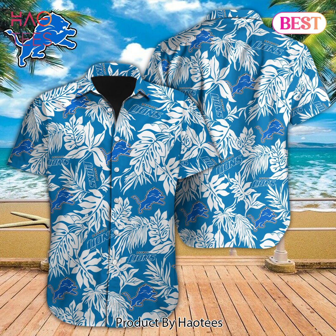 NEW NFL Detroit Lions Special Hawaiian Design Button Shirt Hoodie