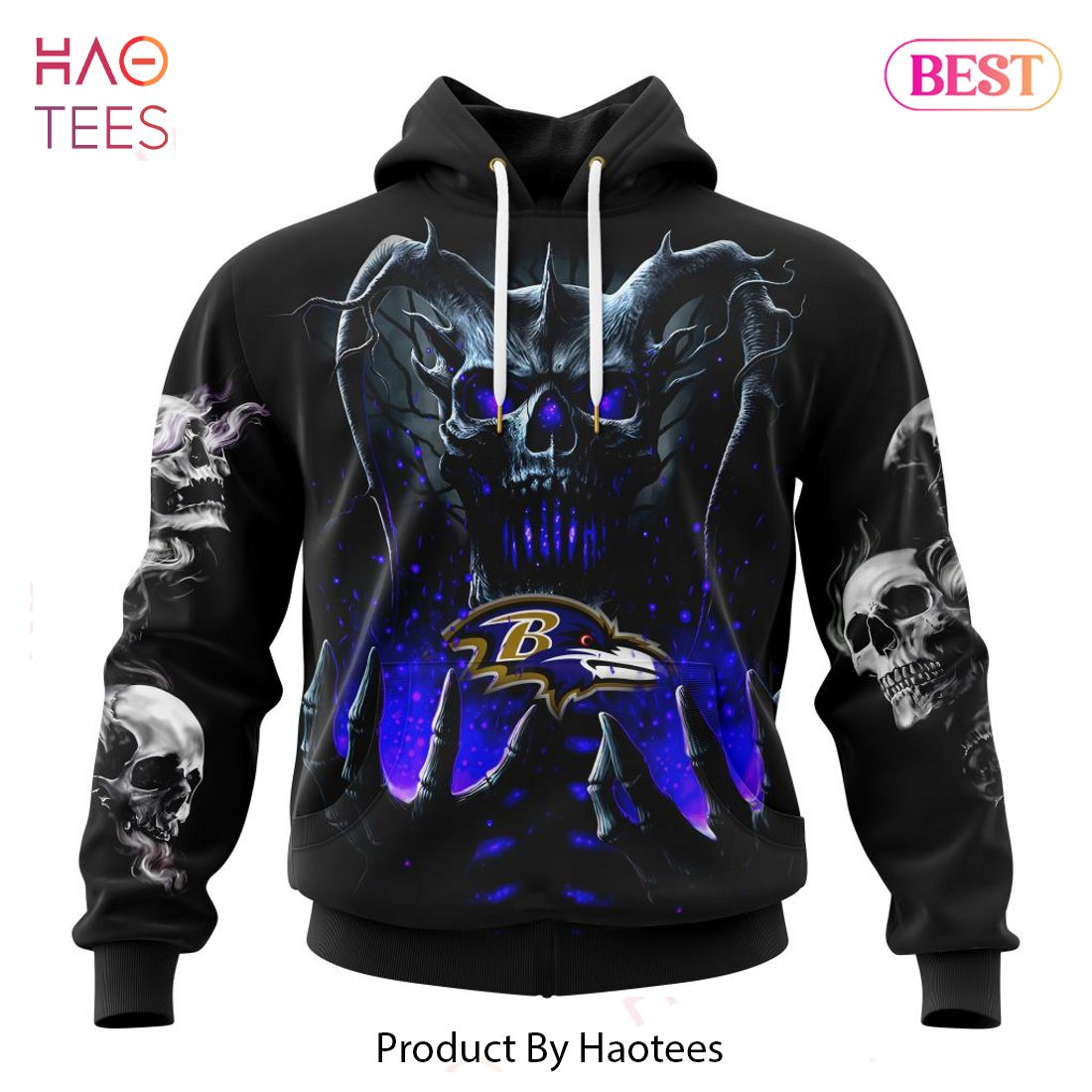 Baltimore Ravens 3D Skull Zip Hoodie Pullover Sweatshirt for fans