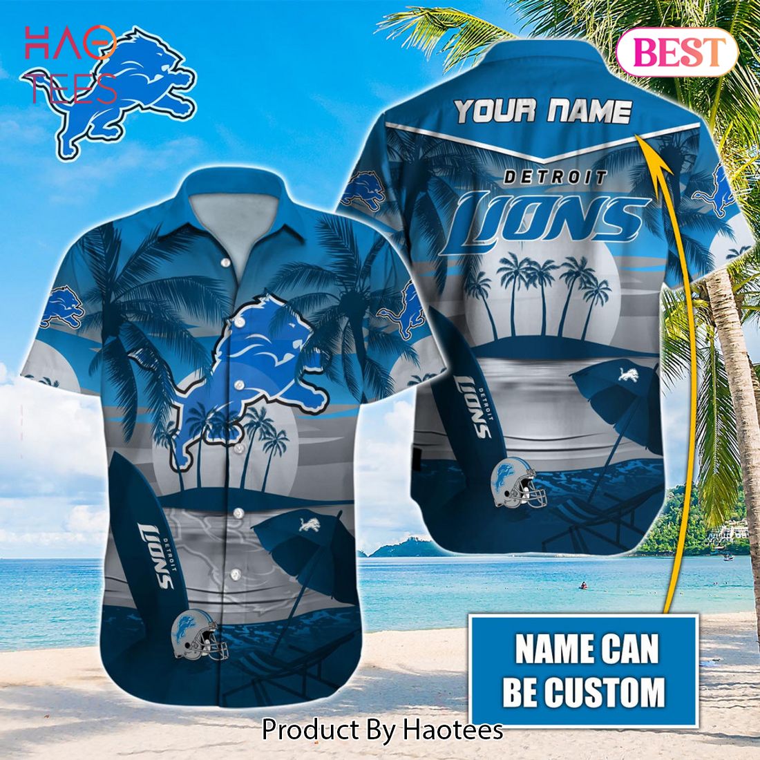 NEW NFL Detroit Lions Special Hawaiian Design Button Shirt Hoodie - NC71