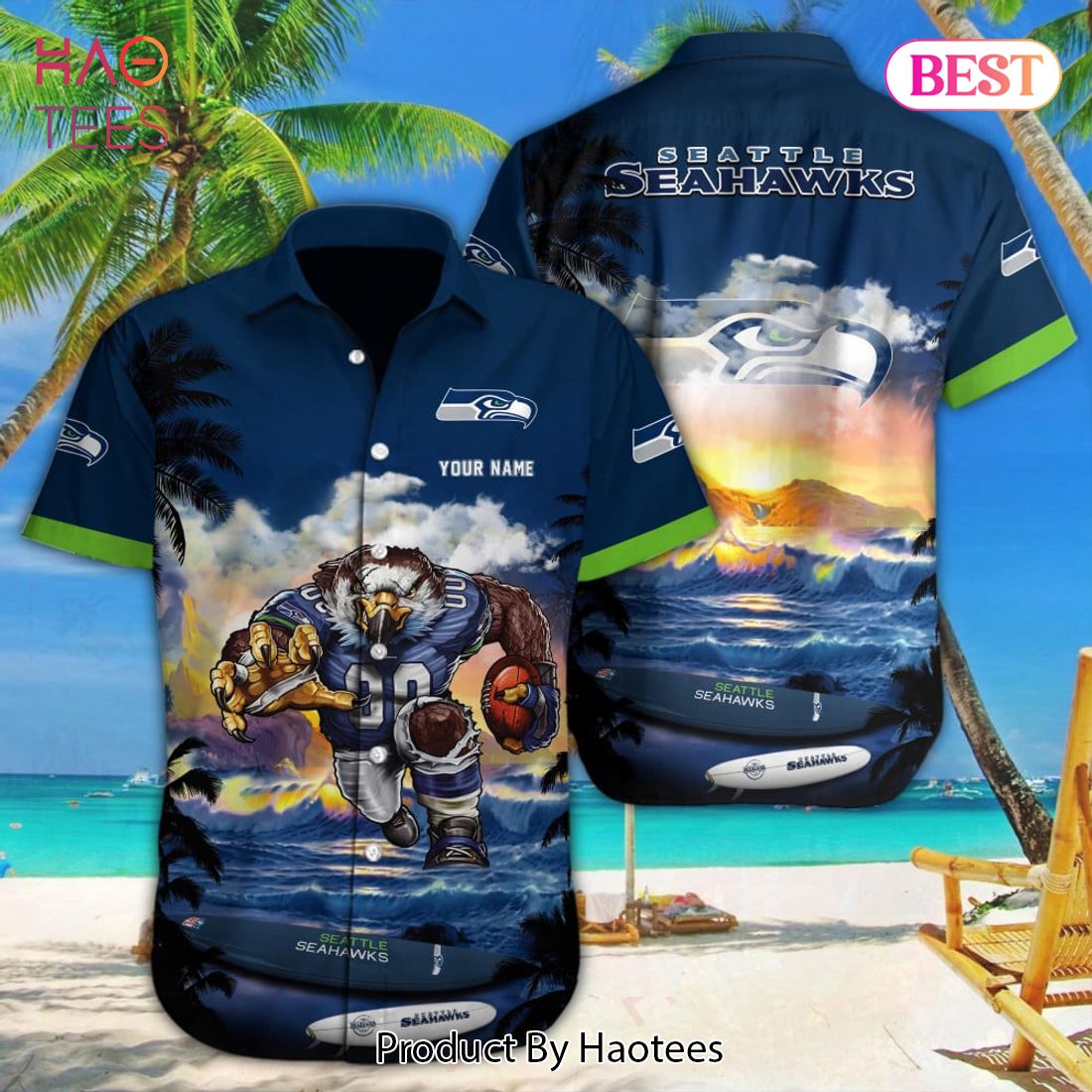 Custom Number And Name Nfl 3D Hawaiian Shirt Seattle Seahawks Logo