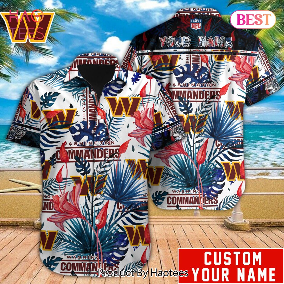 NFL Washington Commanders Hawaiian Shirt Custom Name Yellow