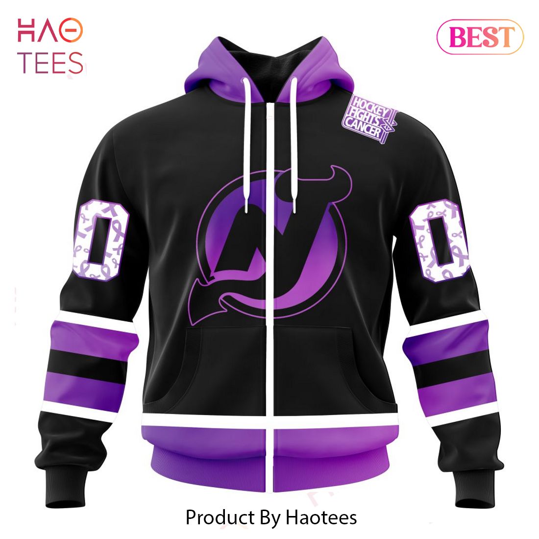 NHL New Jersey Devils Custom Name Number Lavender Fights Cancer Fleece Oodie