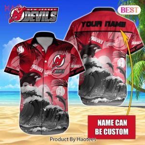 NEW NHL New Jersey Devils Special Hawaiian Design Button Shirt Jeysey
