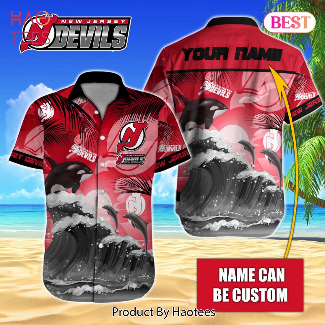 NEW NHL New Jersey Devils Special Hawaiian Design Button Shirt Jeysey