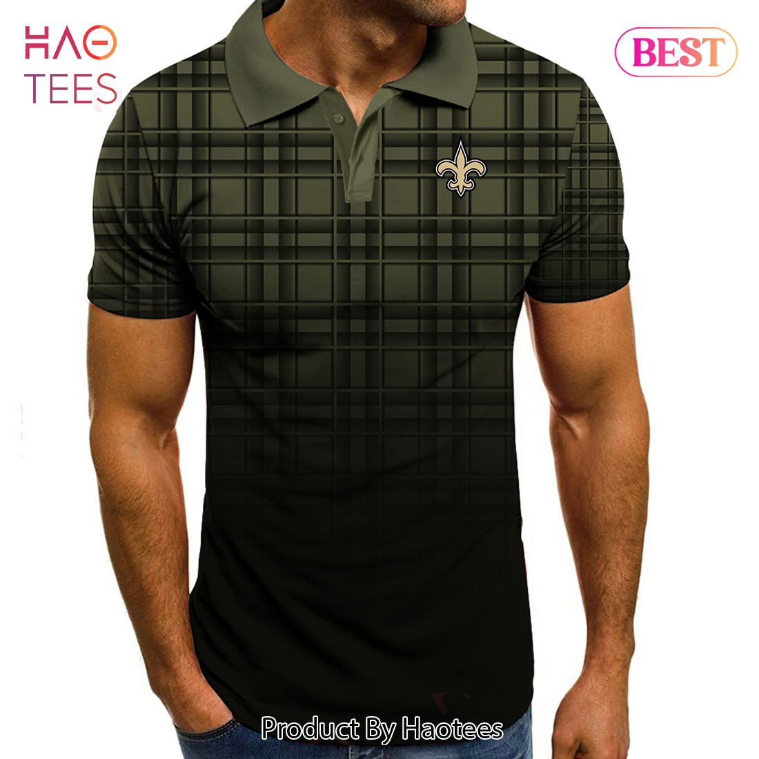 THE BEST NFL New Orleans Saints Polo Tartan Gradient Polo Shirt THE BEST NFL New Orleans Saints Polo Tartan Gradient Polo Shirt