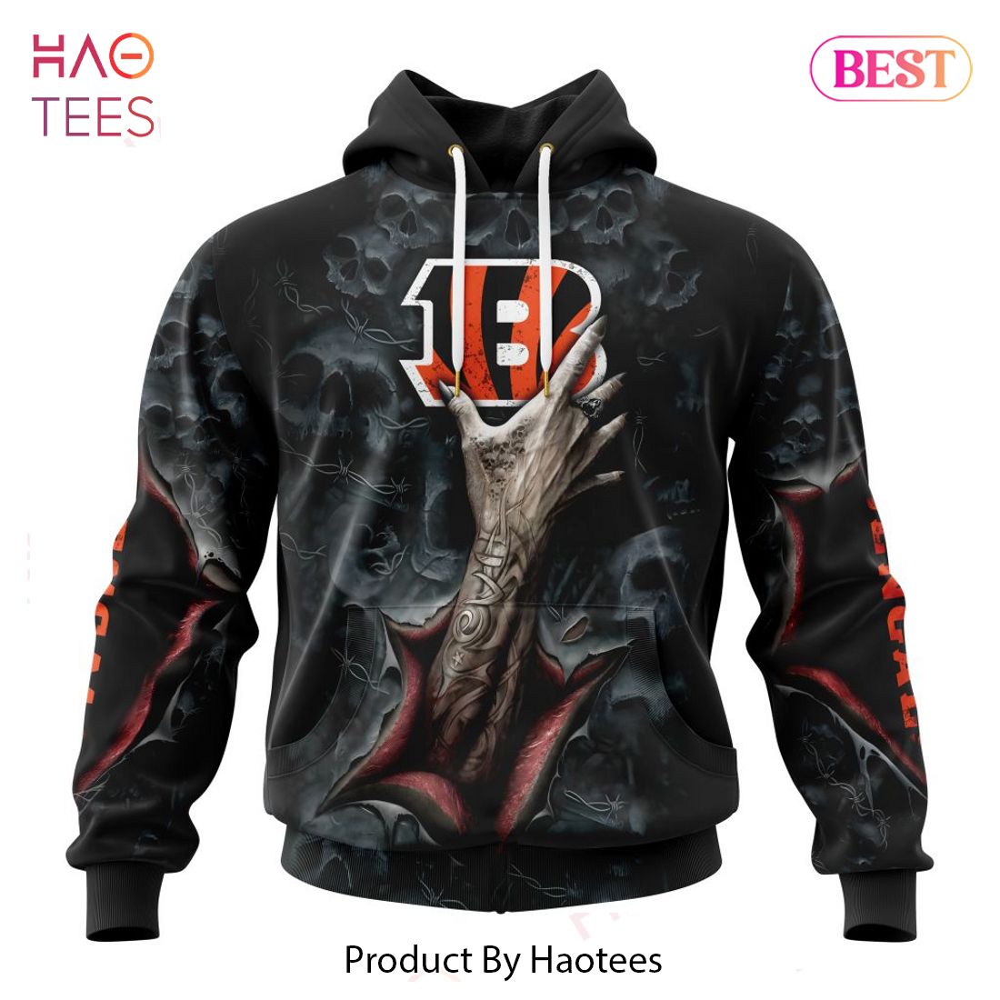 Cincinnati Bengals 3D Skull Zip Hoodie Pullover Sweatshirt for