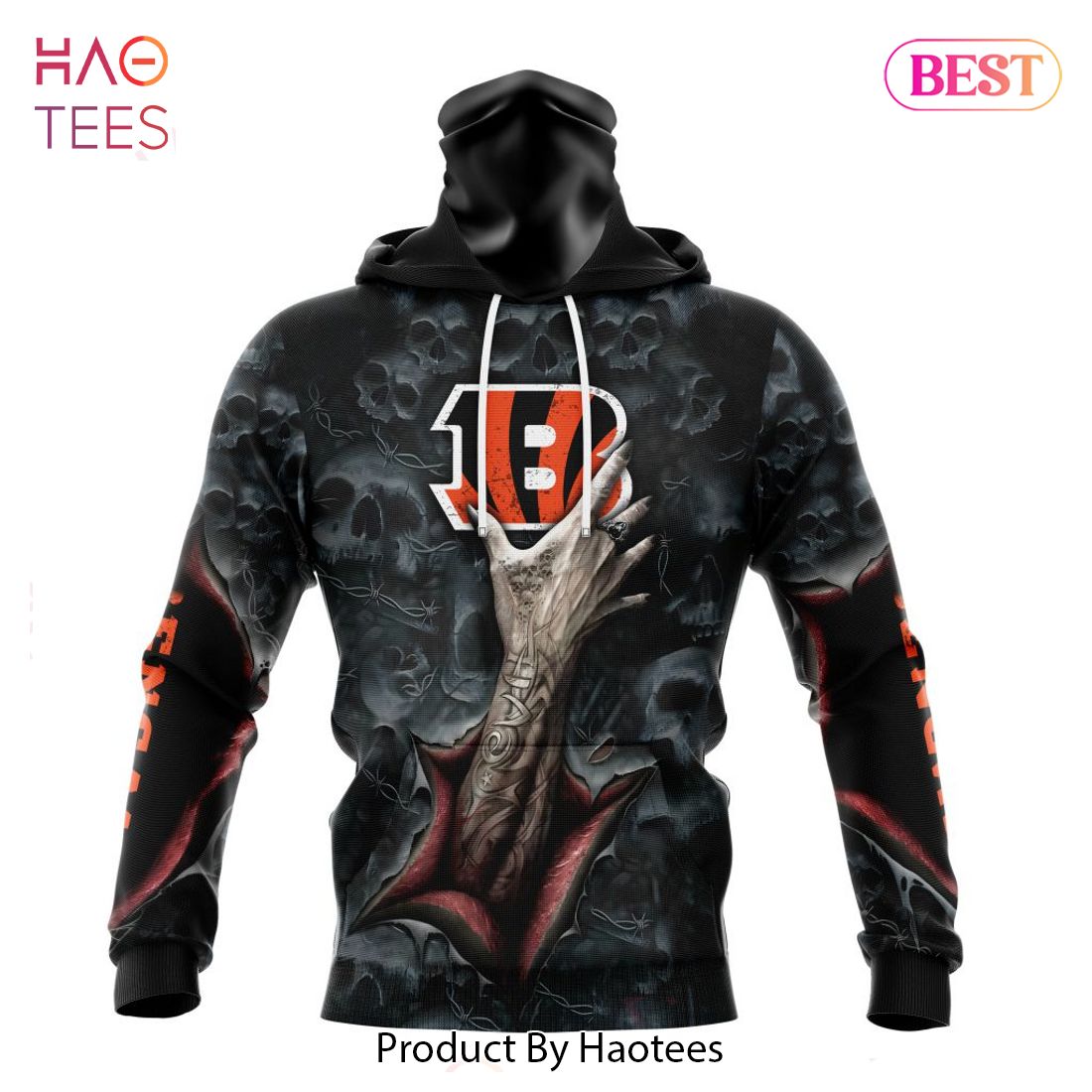 Cincinnati Bengals 3D Skull Zip Hoodie Pullover Sweatshirt for