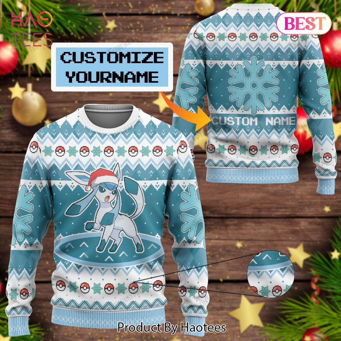 Glaceon Custom Name Christmas Giftsmerch Ugly Sweater