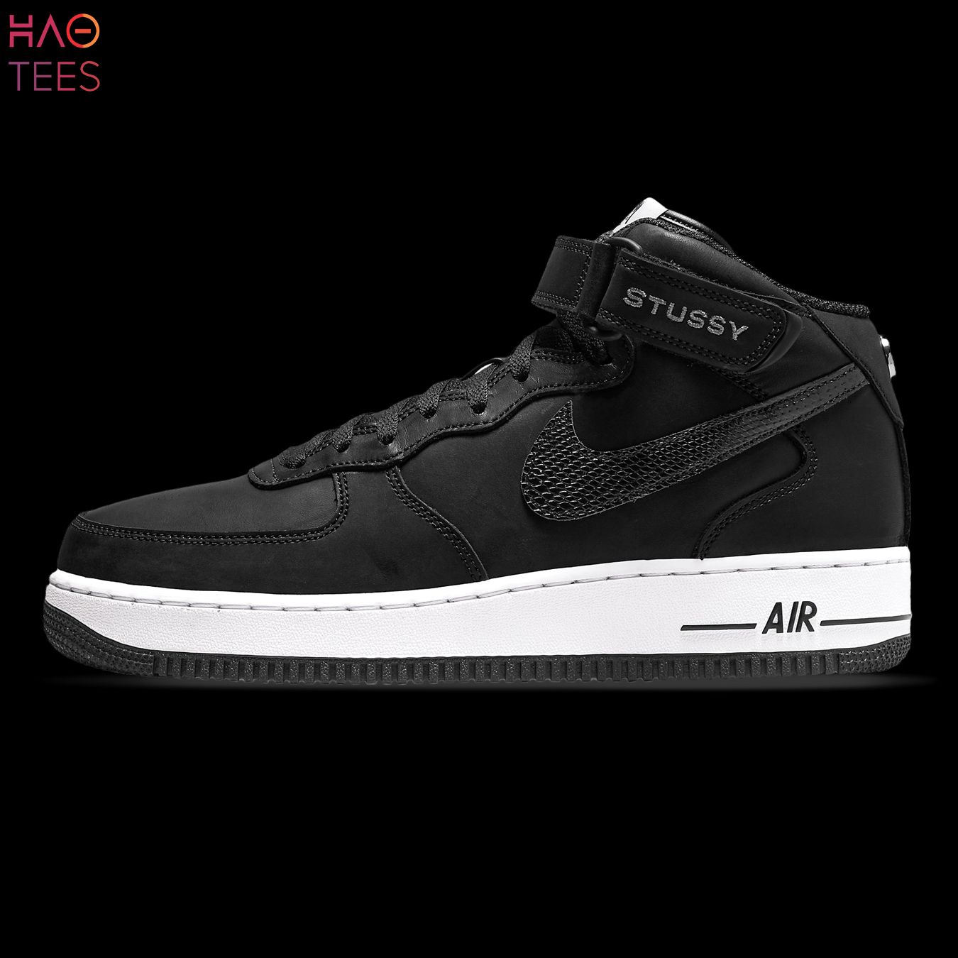 HOT Nike Air Force 1 Mid Stussy Black White Luxury Store