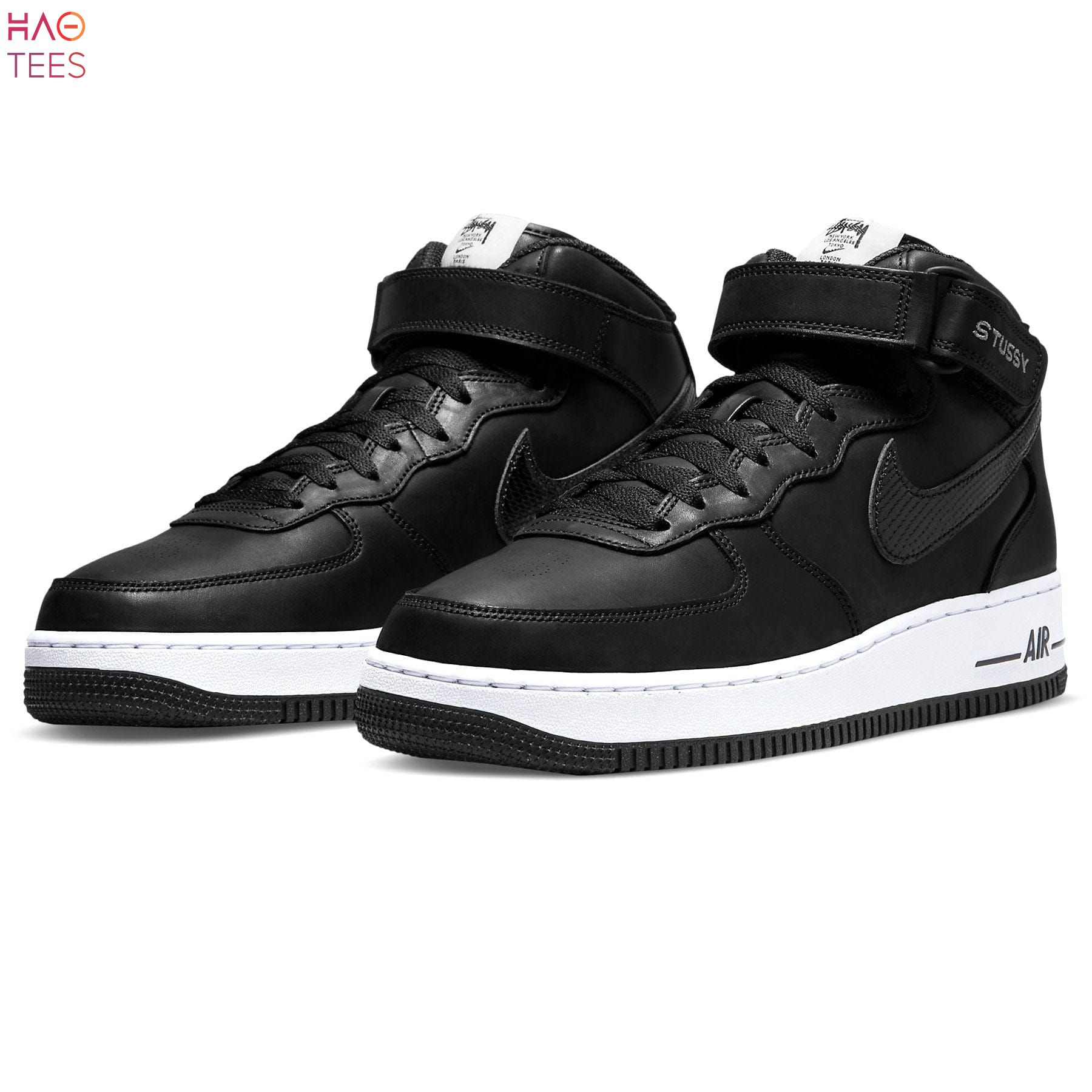 HOT Nike Air Force 1 Mid Stussy Black White Luxury Store