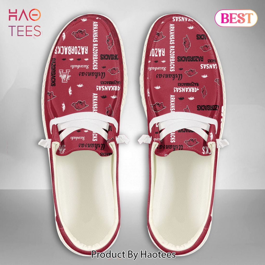 HOT TREND NCAA Arkansas Razorbacks Custom Name Hey Dude Shoes