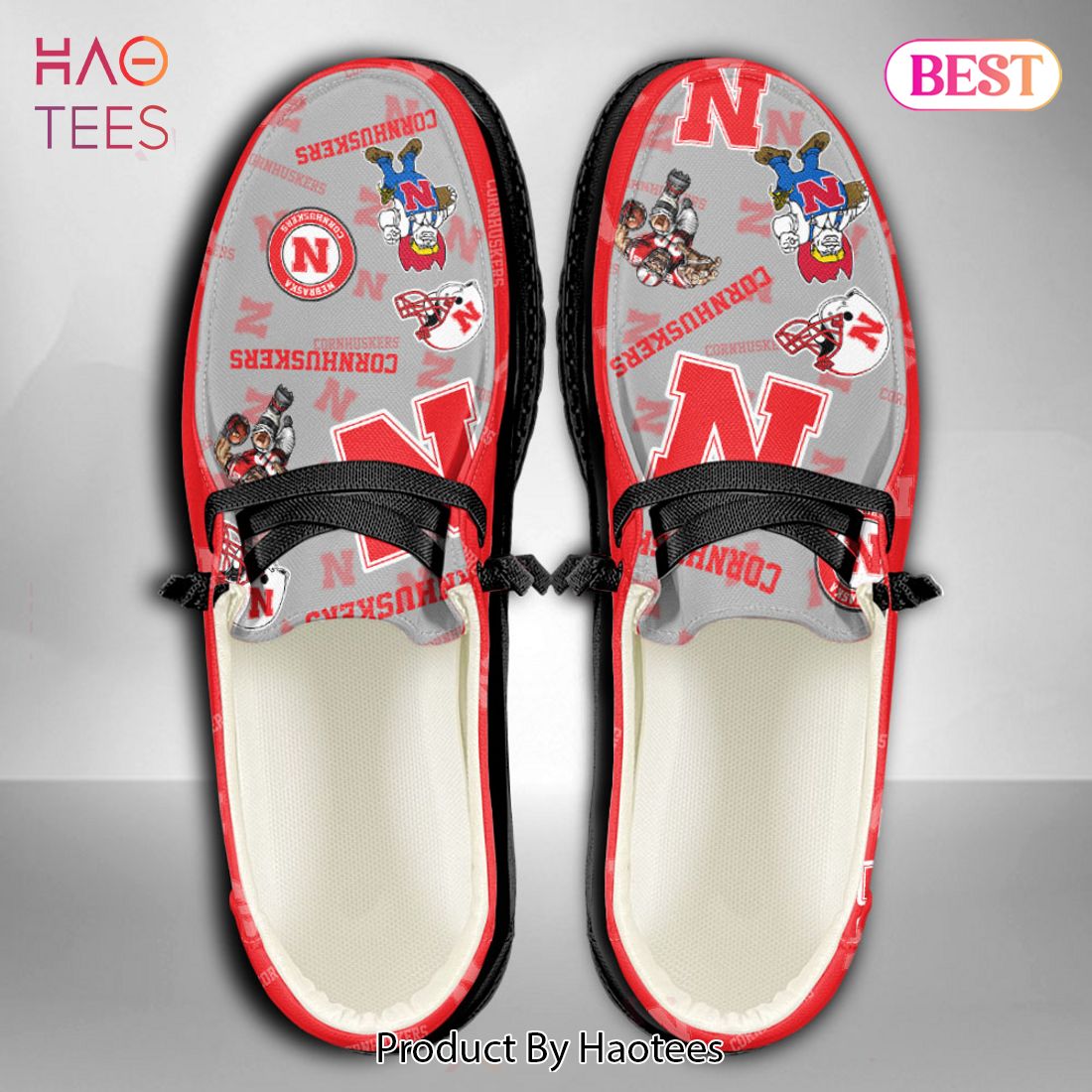 HOT TREND NCAA Nebraska Cornhuskers Custom Name Hey Dude Shoes POD Design HOT TREND NCAA Nebraska Cornhuskers Custom Name Hey Dude Shoes POD Design