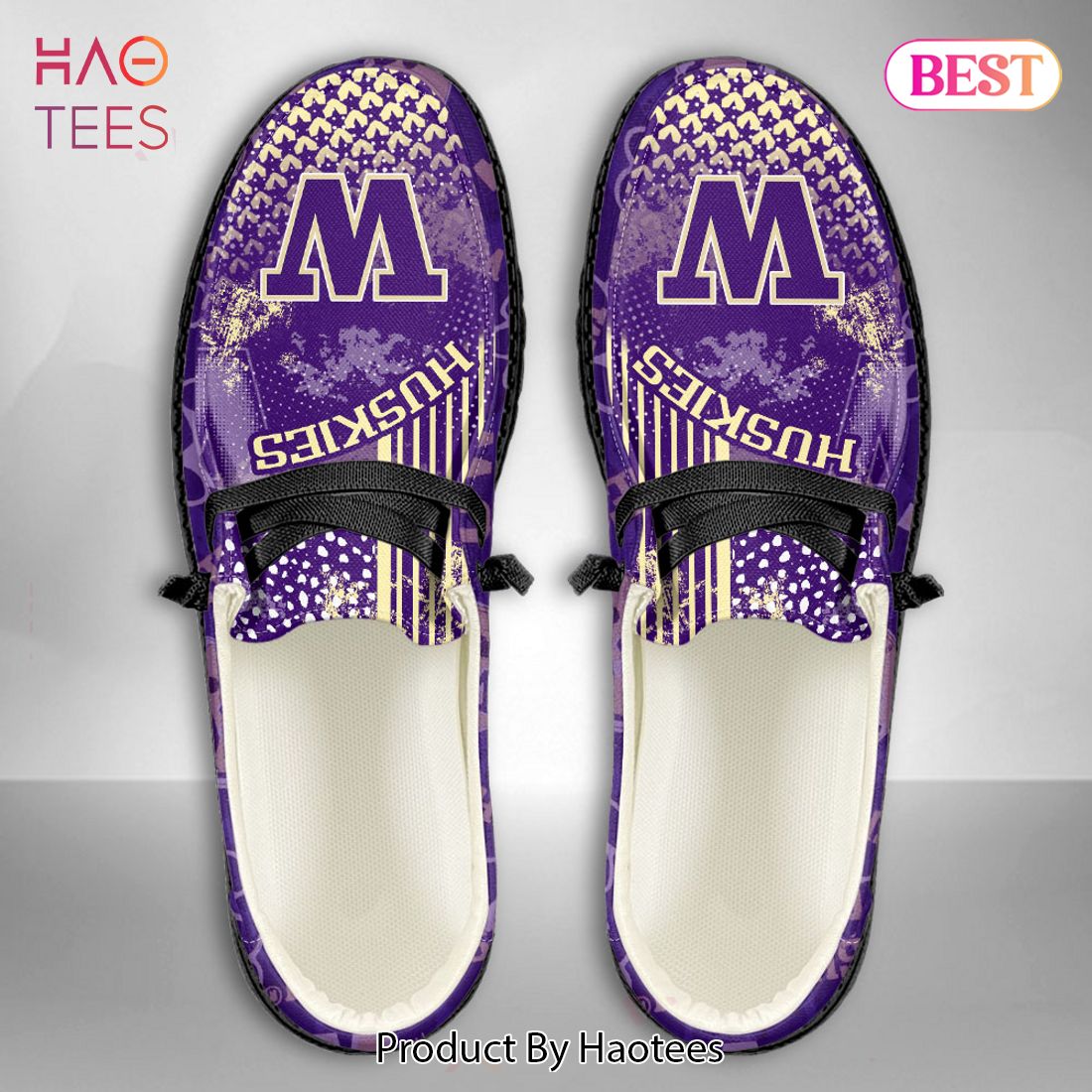 HOT TREND NCAA Washington Huskies Custom Name Hey Dude Shoes POD Design HOT TREND NCAA Washington Huskies Custom Name Hey Dude Shoes POD Design