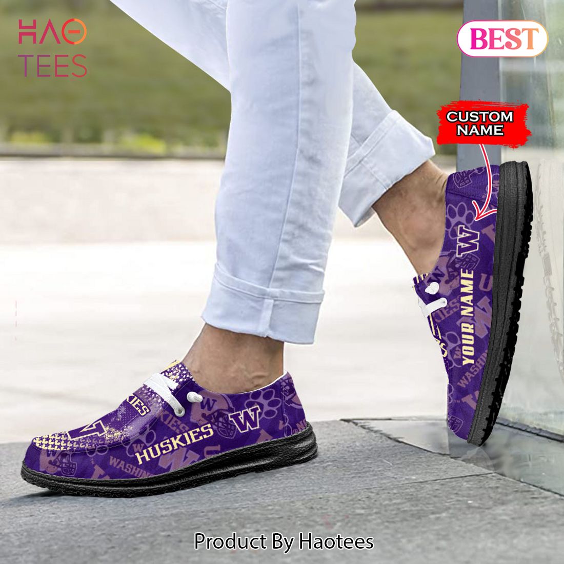 HOT TREND NCAA Washington Huskies Custom Name Hey Dude Shoes POD Design HOT TREND NCAA Washington Huskies Custom Name Hey Dude Shoes POD Design
