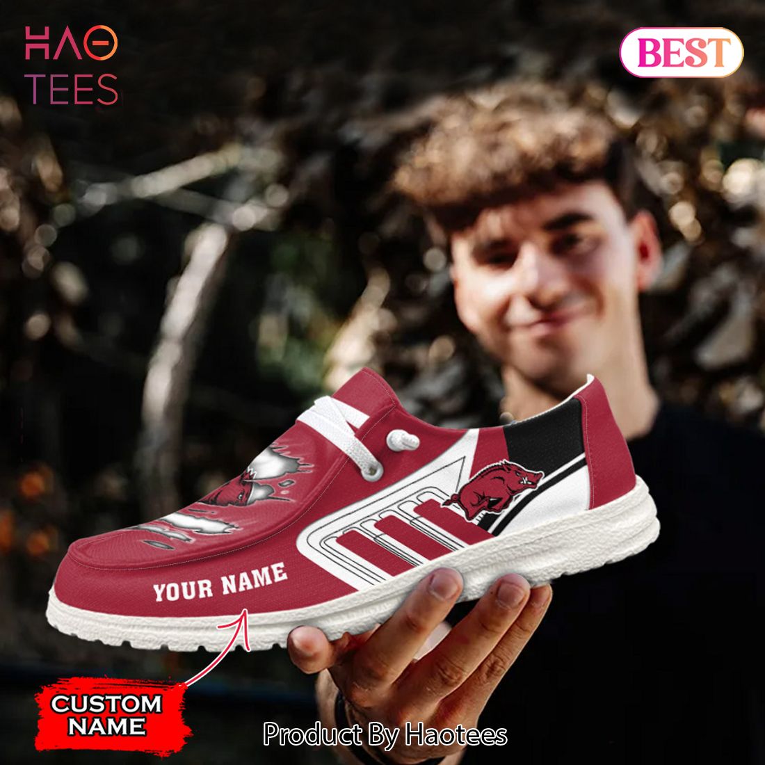 NCAA Arkansas Razorbacks Custom Name Hey Dude Shoes NCAA Arkansas Razorbacks Custom Name Hey Dude Shoes