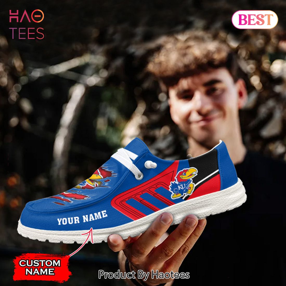 NCAA Kansas Jayhawks Custom Name Hey Dude Shoes