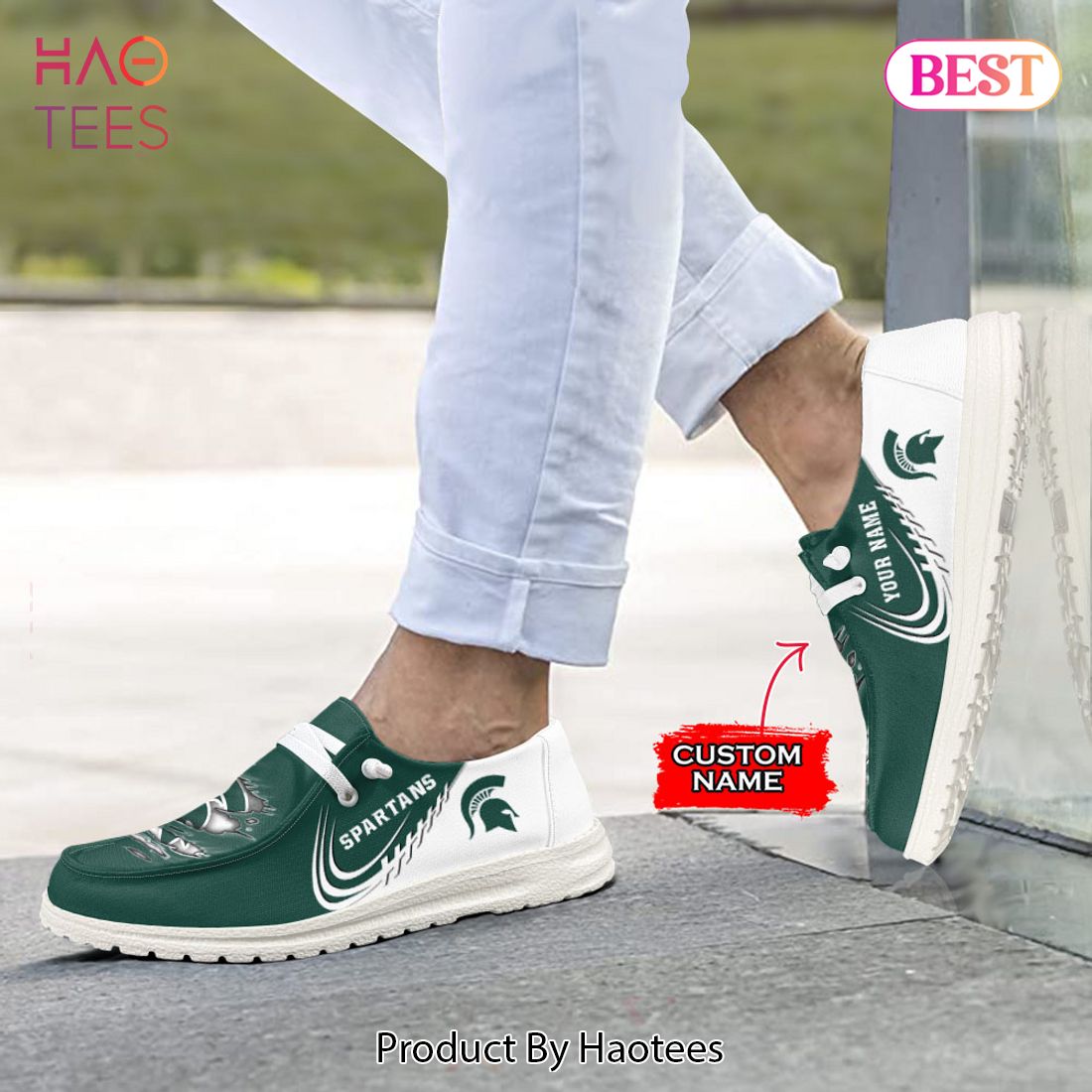NCAA Michigan State Spartans Custom Name Hey Dude Shoes