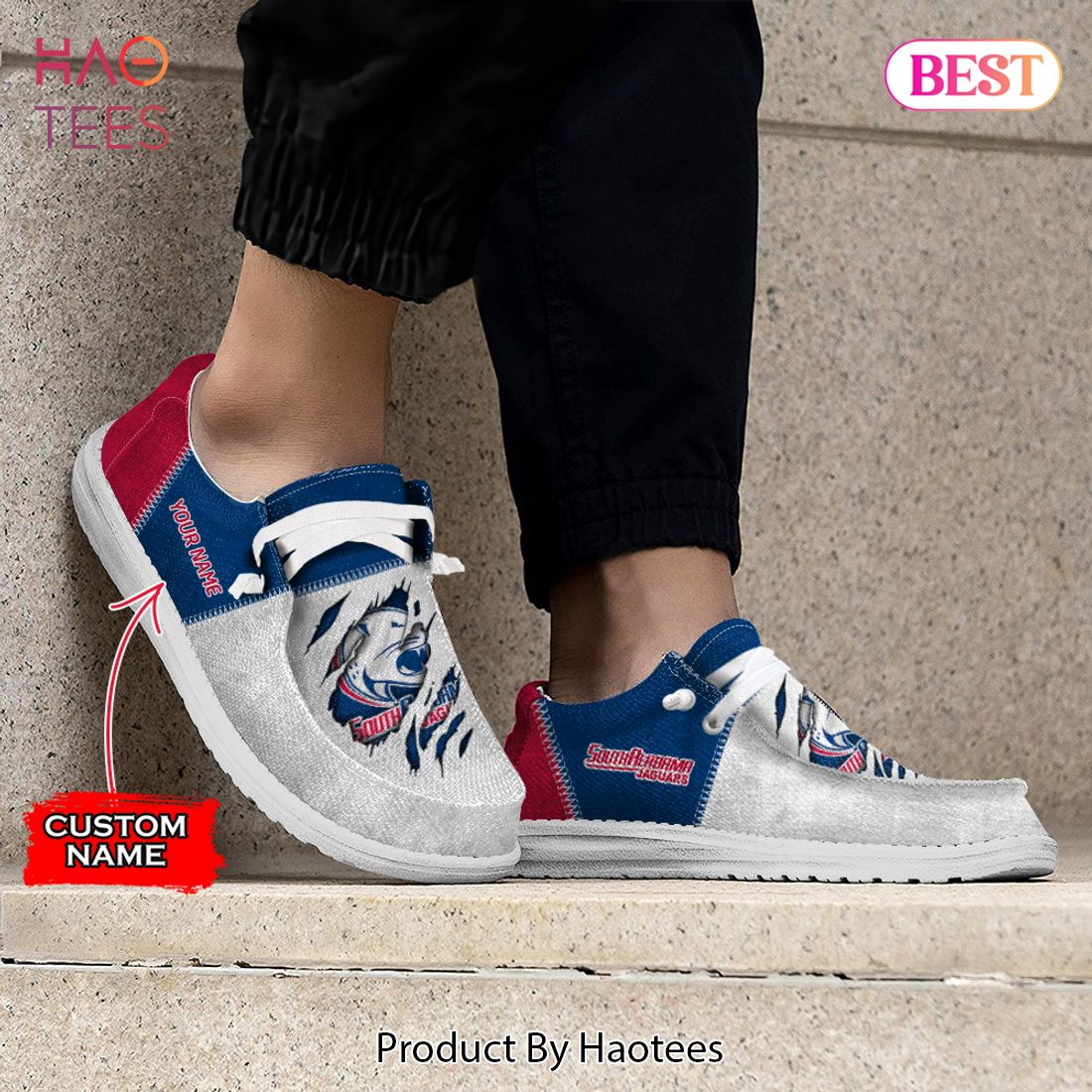 NCAA South Alabama Jaguars Custom Name Hey Dude Shoes NCAA South Alabama Jaguars Custom Name Hey Dude Shoes