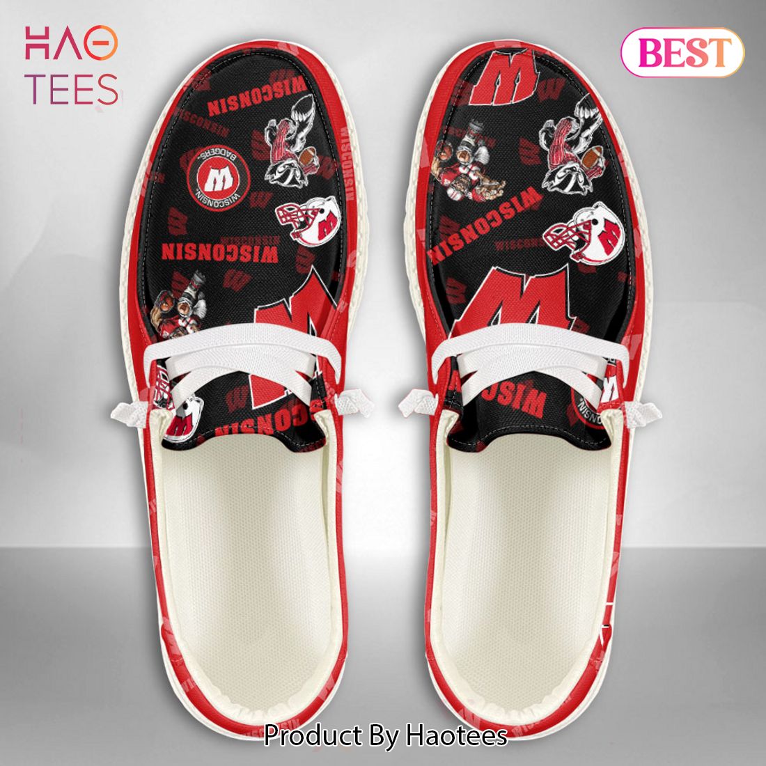 NCAA Wisconsin Badgers Custom Name Hey Dude Shoes