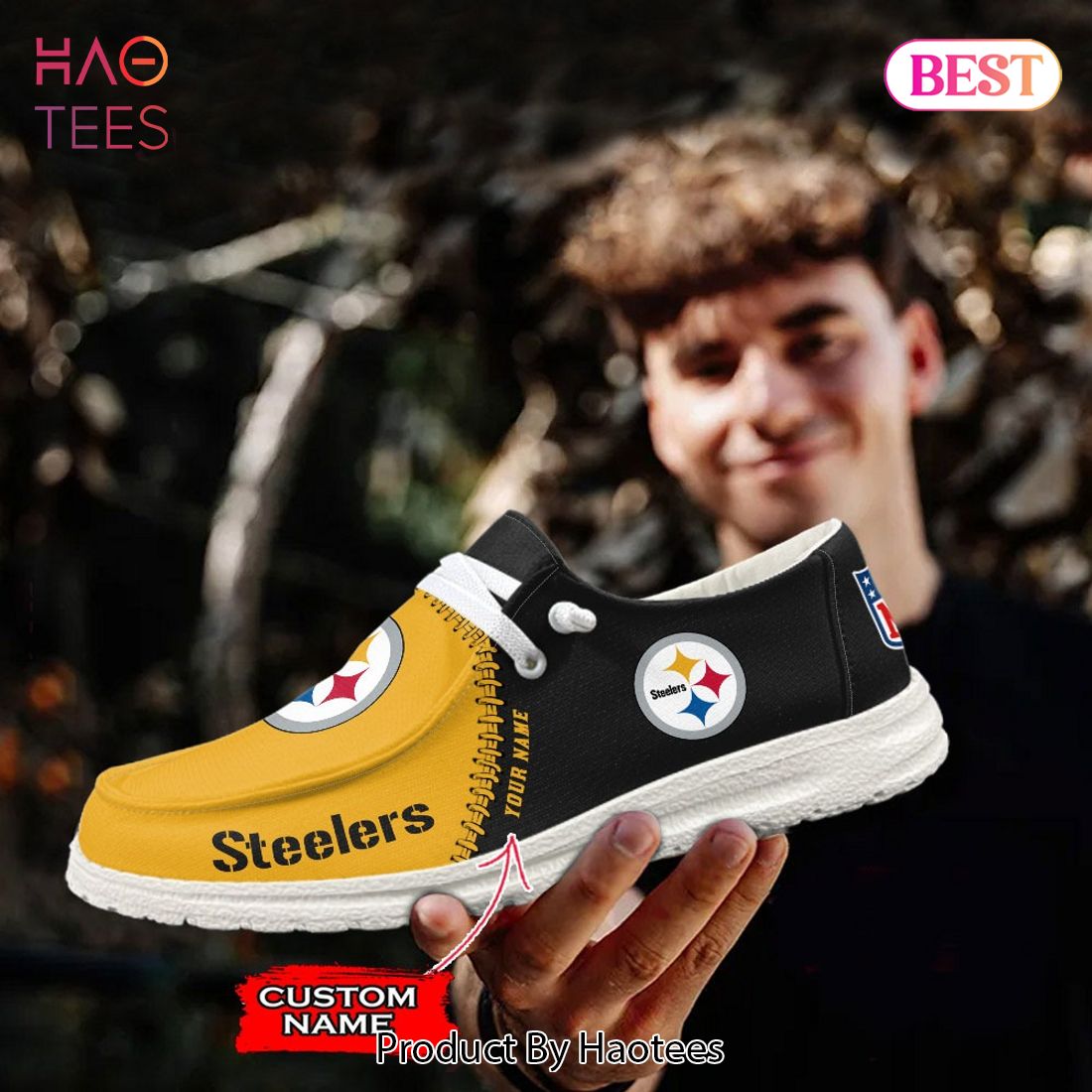 NFL Pittsburgh Steelers Custom Name Hey Dude Shoes NFL Pittsburgh Steelers Custom Name Hey Dude Shoes