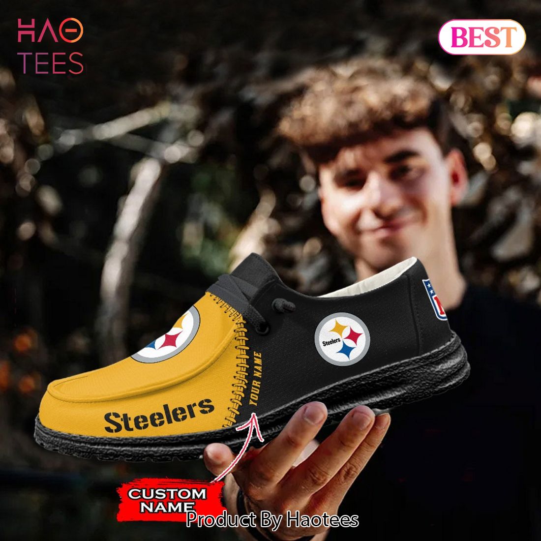 NFL Pittsburgh Steelers Custom Name Hey Dude Shoes NFL Pittsburgh Steelers Custom Name Hey Dude Shoes