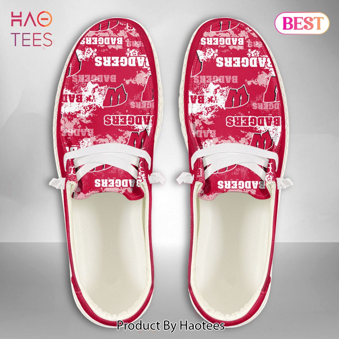 PREMIUM NCAA Wisconsin Badgers Custom Name Hey Dude Shoes PREMIUM NCAA Wisconsin Badgers Custom Name Hey Dude Shoes