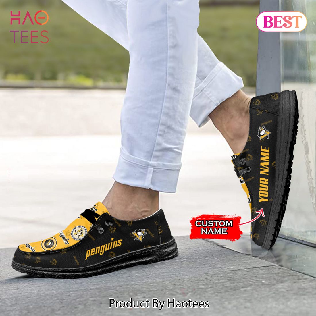 PREMIUM NHL Pittsburgh Penguins Custom Name Hey Dude Shoes PREMIUM NHL Pittsburgh Penguins Custom Name Hey Dude Shoes