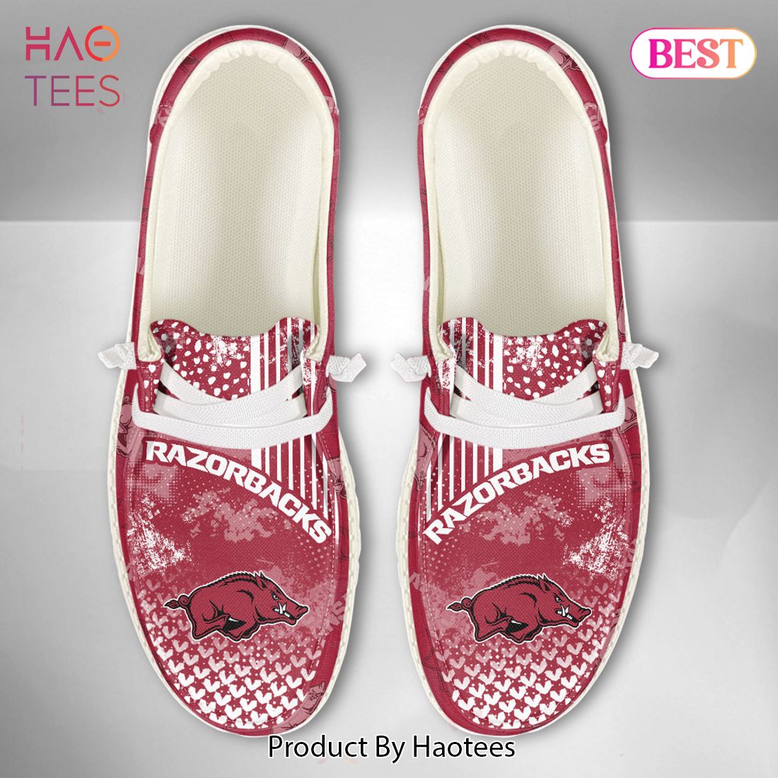 TRENDING NCAA Arkansas Razorbacks Custom Name Hey Dude Shoes POD Design TRENDING NCAA Arkansas Razorbacks Custom Name Hey Dude Shoes POD Design
