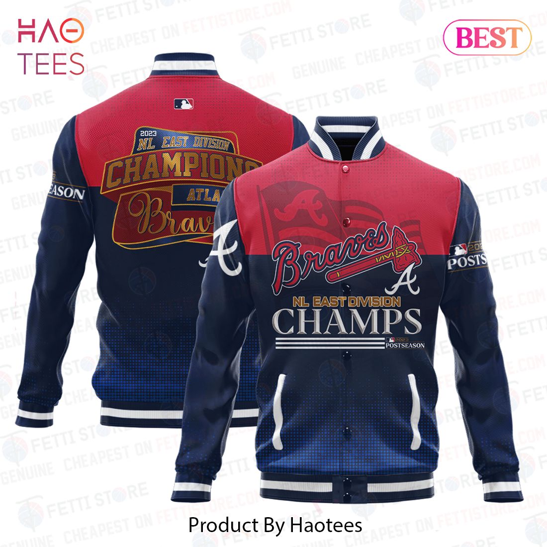 [AVAILABLE] Atlanta Braves Major League Baseball NL East Champs Pattern Varsity Jacket