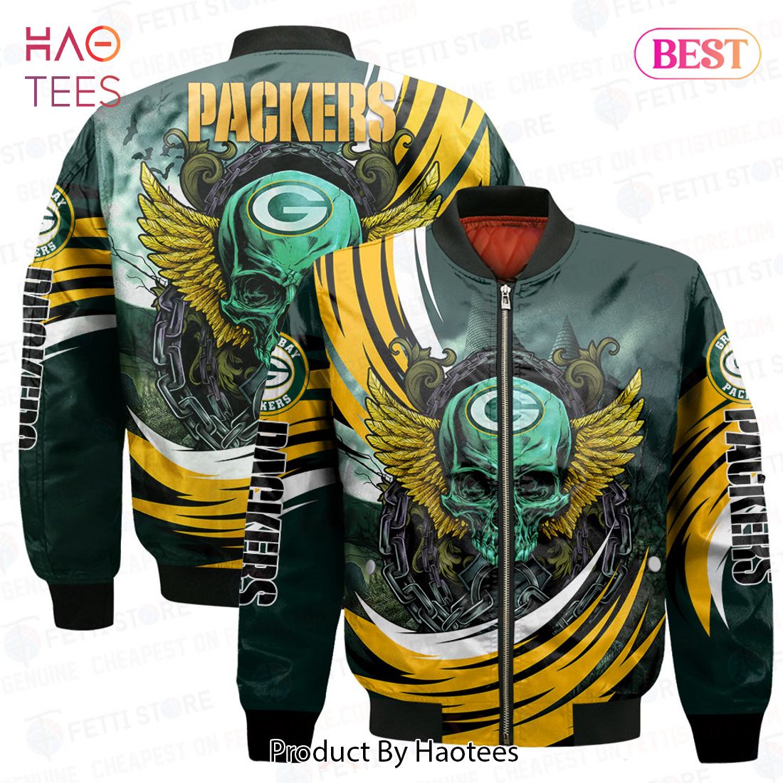 AVAILABLE Green Bay Packers Halloween Magic Pattern 3D Bomber Jacket AVAILABLE Green Bay Packers Halloween Magic Pattern 3D Bomber Jacket