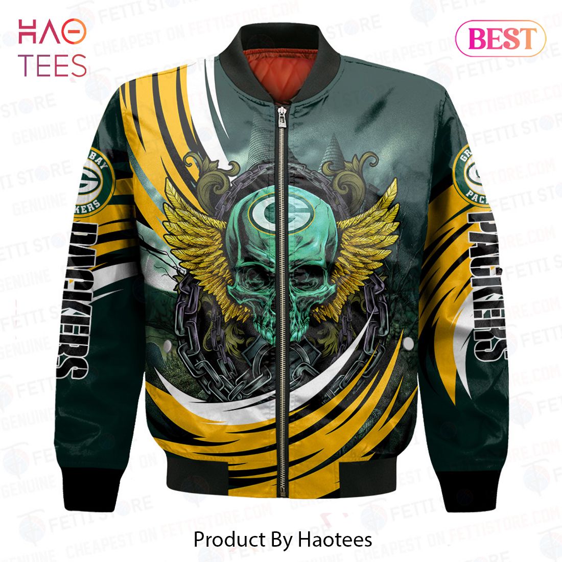 AVAILABLE Green Bay Packers Halloween Magic Pattern 3D Bomber Jacket AVAILABLE Green Bay Packers Halloween Magic Pattern 3D Bomber Jacket