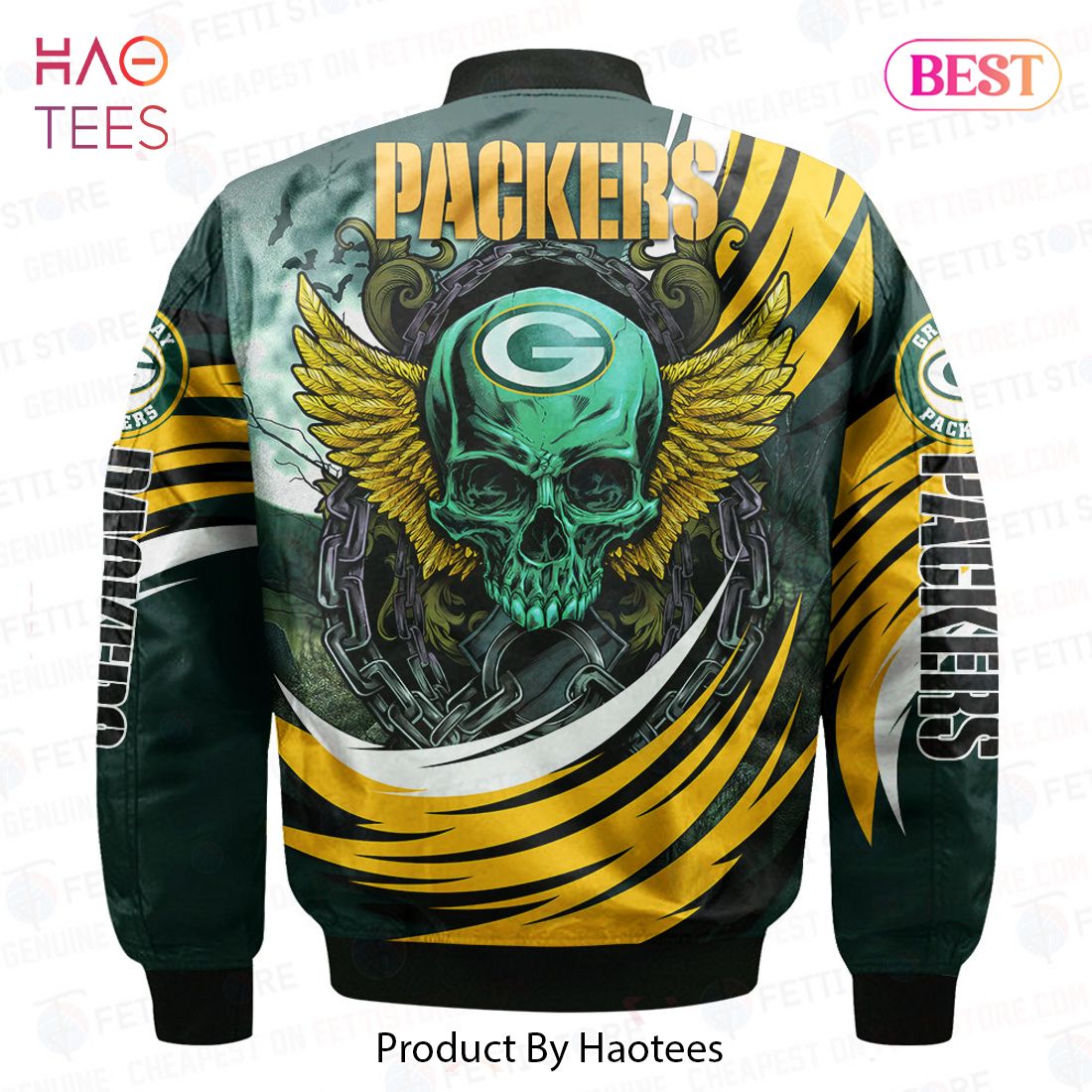 AVAILABLE Green Bay Packers Halloween Magic Pattern 3D Bomber Jacket AVAILABLE Green Bay Packers Halloween Magic Pattern 3D Bomber Jacket