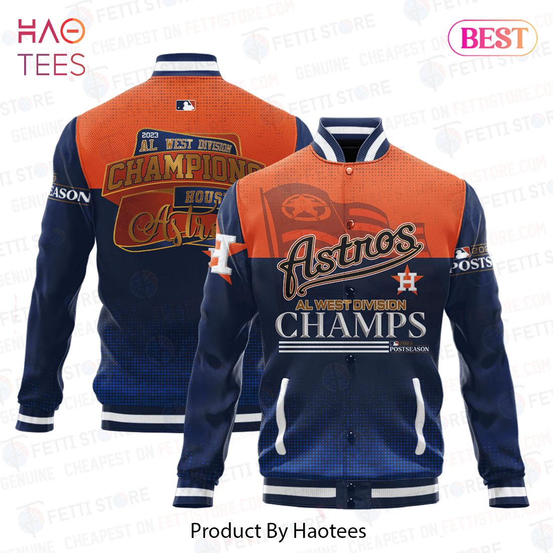[AVAILABLE] Houston Astros Major League Baseball AL West Champs Pattern Varsity Jacket
