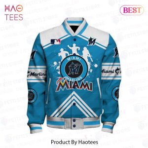 AVAILABLE Miami Marlins Major League Baseball Pattern Varsity Jacket