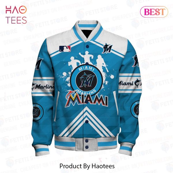 AVAILABLE Miami Marlins Major League Baseball Pattern Varsity Jacket